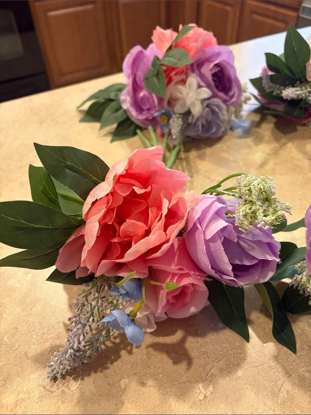 Peonies & Roses Floral Bouquets 8 Pc Set Flower Bouquets Lot Wedding New
